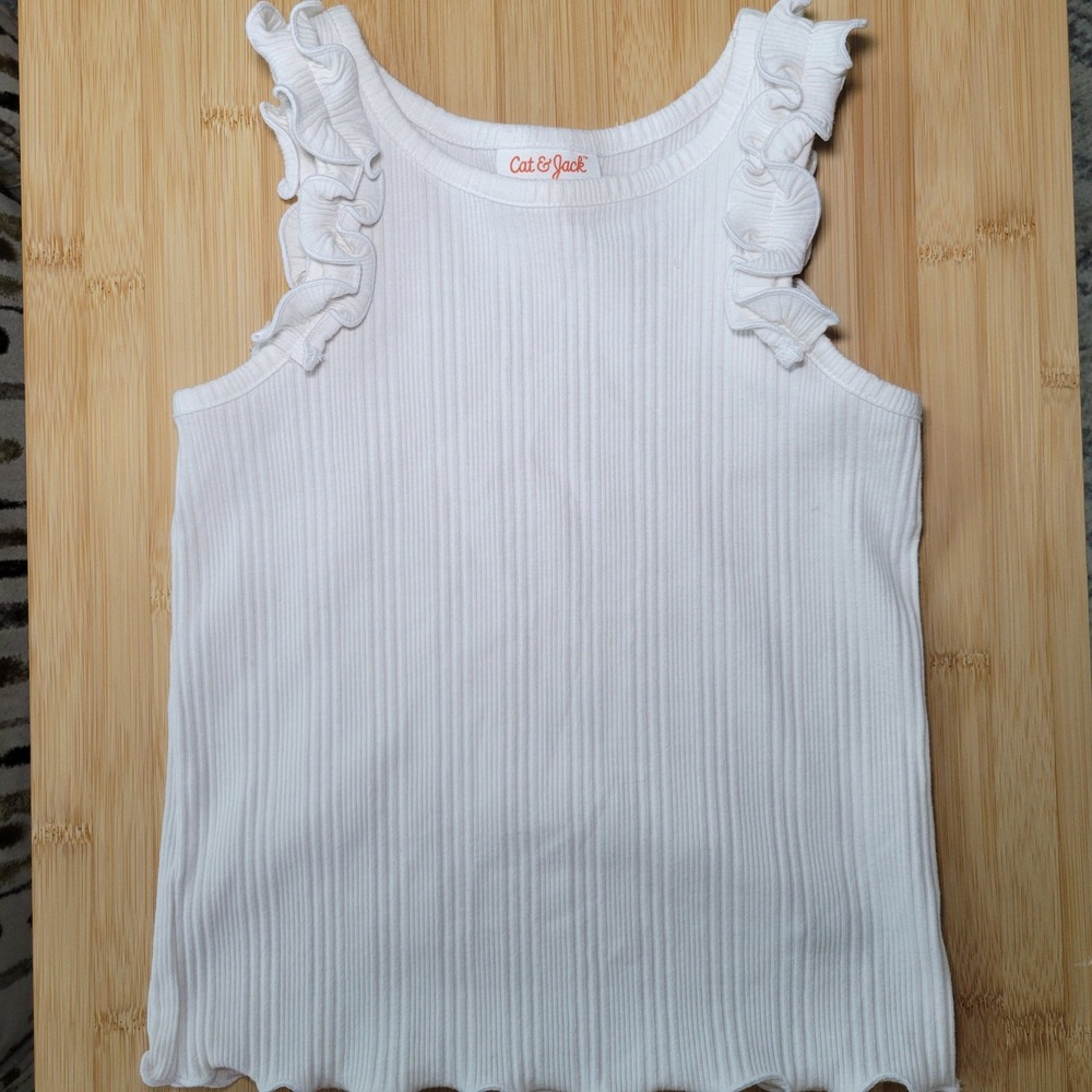 Cat & Jack Girls White Ruffle Ribbed Tank Top Size 5T‎